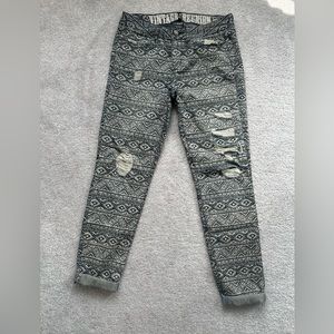 Tribal Print Ripped Jeans